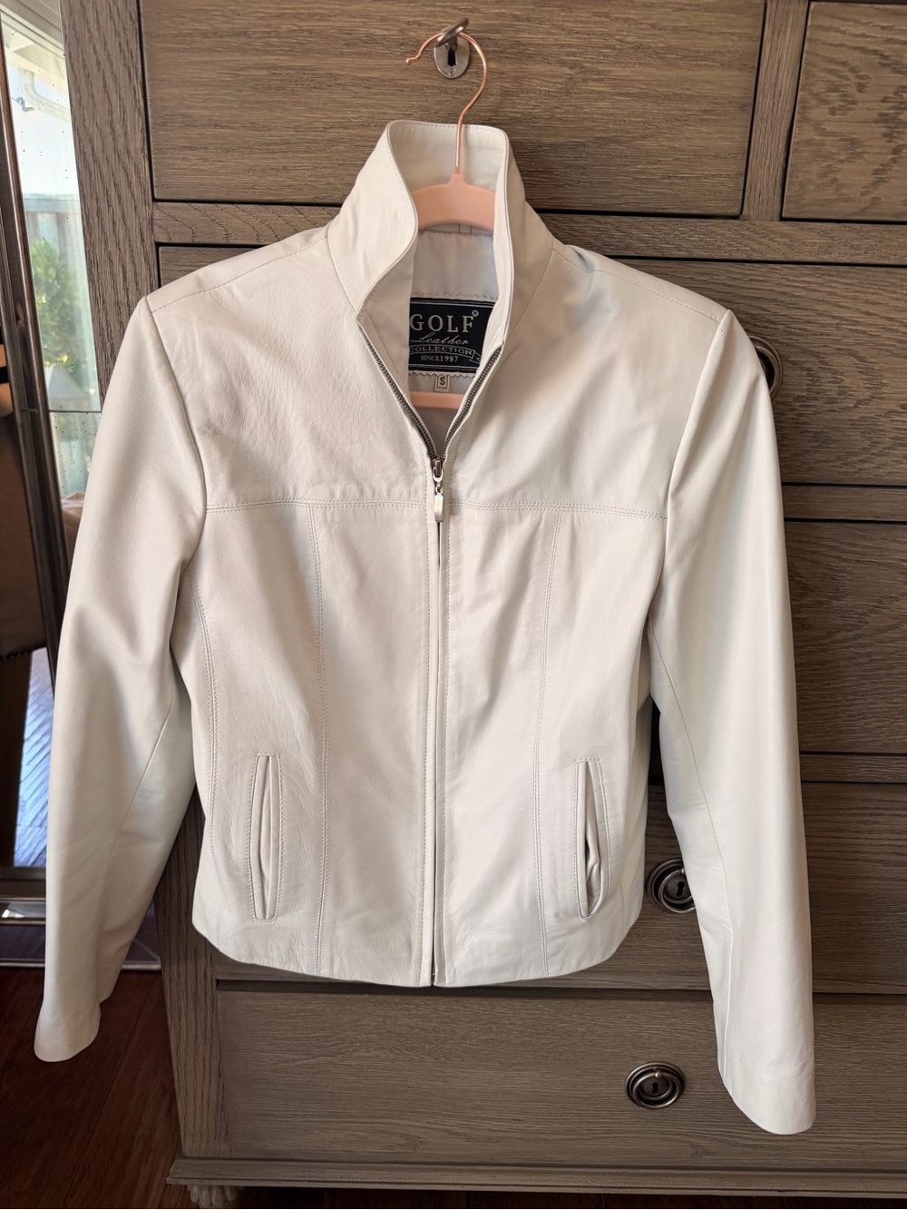90’s Vintage Women's White Leather Zip Jacket